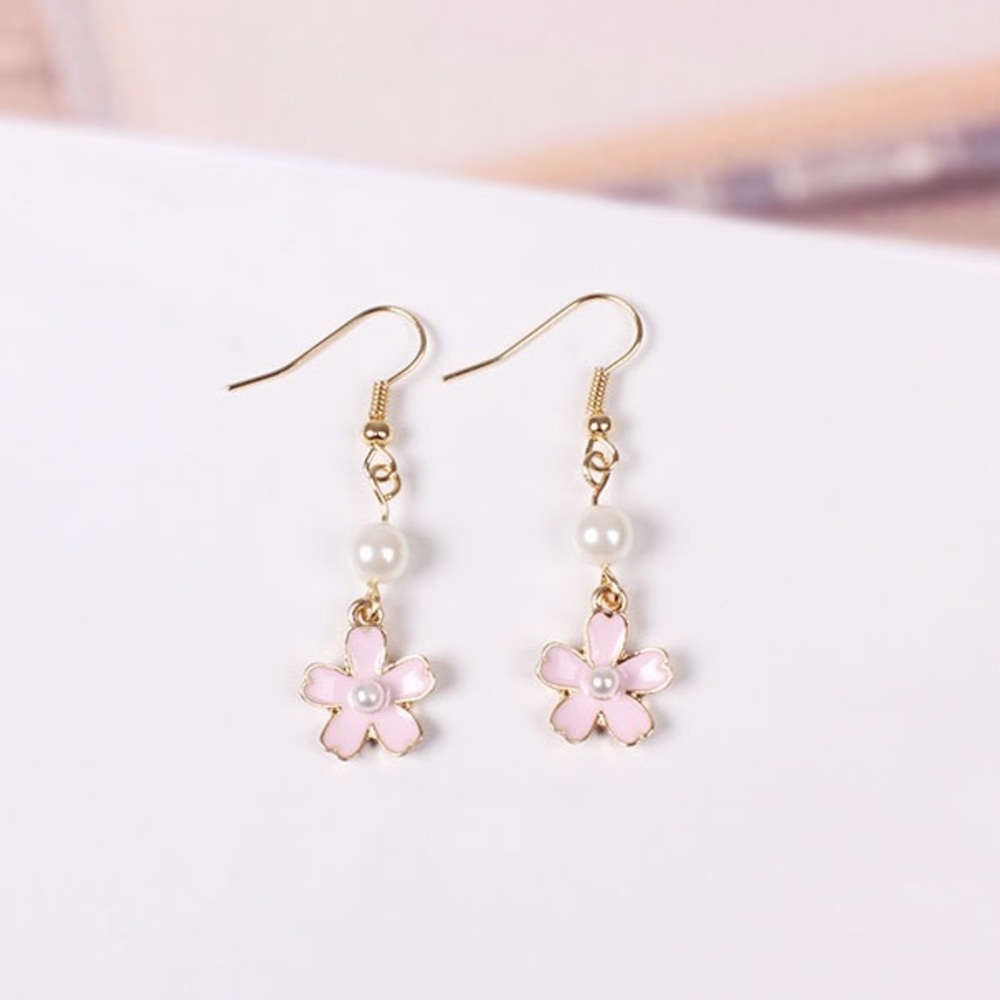 Cherry Blossoms Pearl Drop Earrings gold pl silver